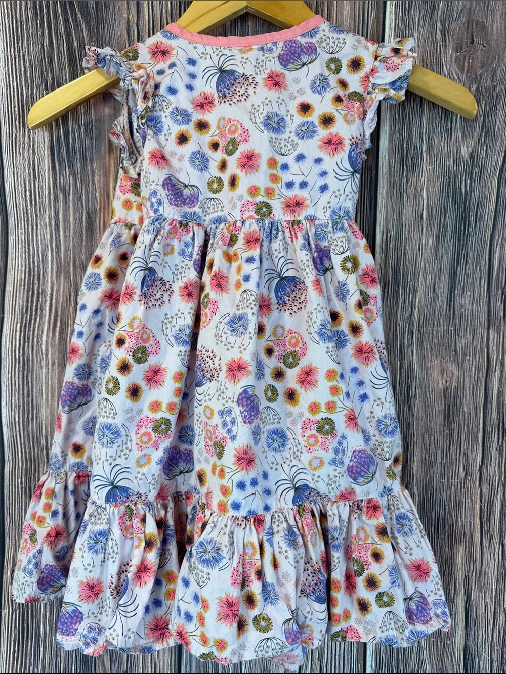 Tea Collection White Floral Wrap Dress with Pink Trim and Multicolor Blooms